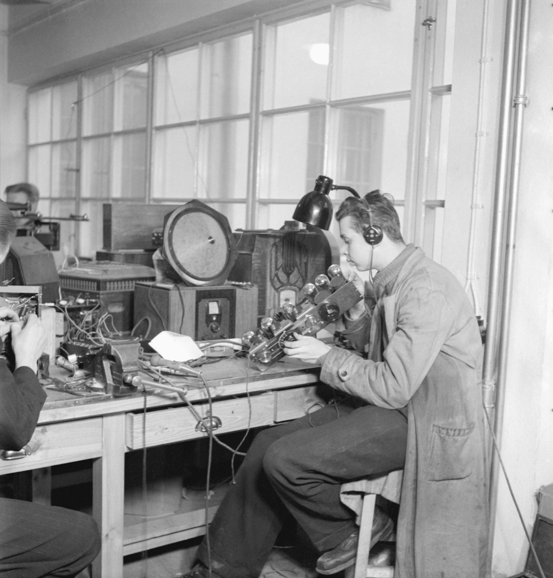 Studio portrait of a male broadcast technician