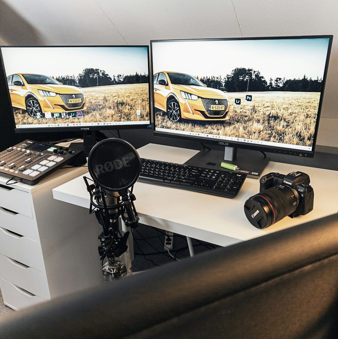 Video editor working in a color grading suite