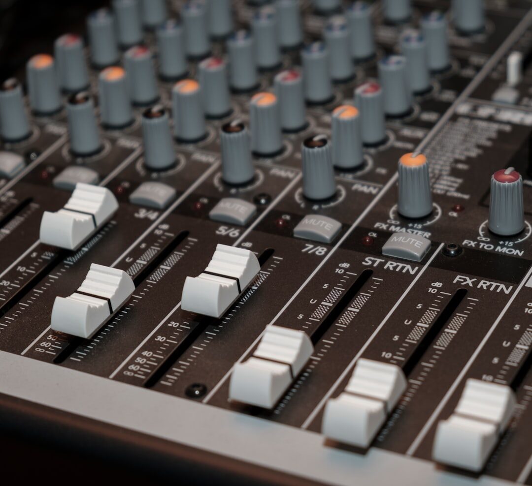 Audio mixing console in a broadcast control room